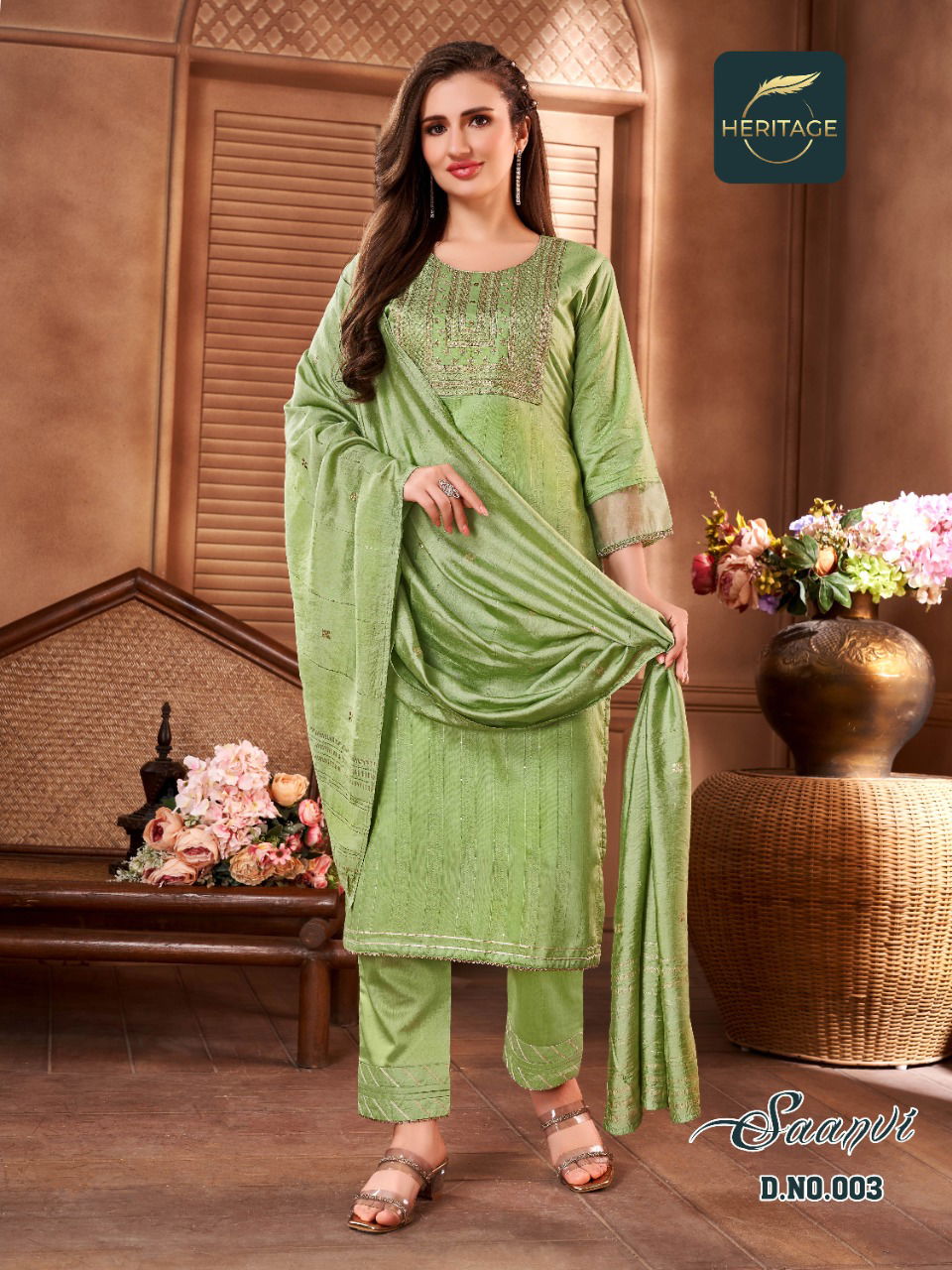 Heritage Saanvi Ethnic Wear Wholesale Kurti With Bottom Dupatta Collection
